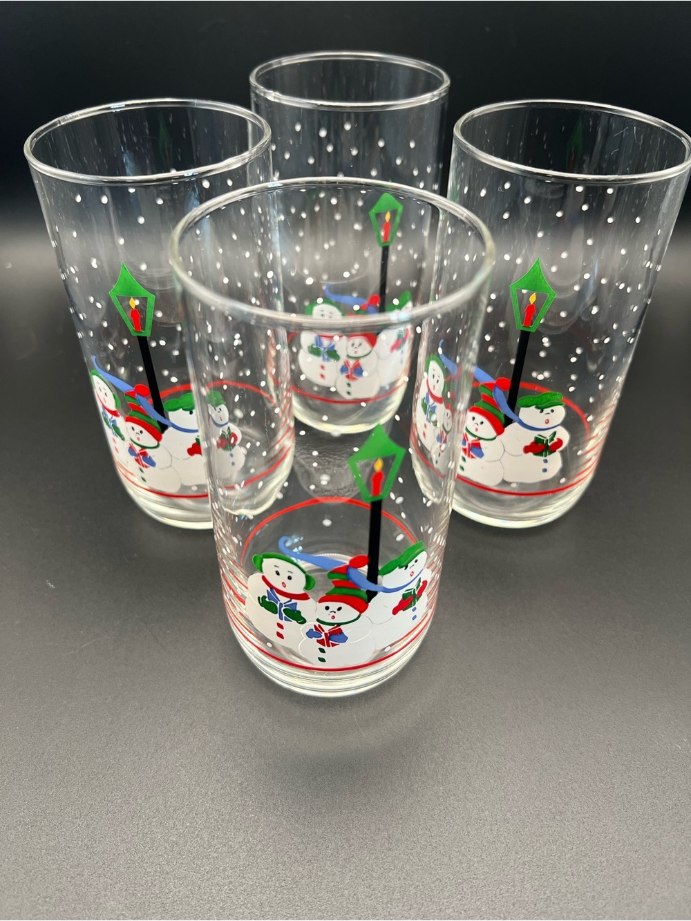 🎄 VTG Libbey Christmas Carolling Snowman Family Tumblers Set of 4